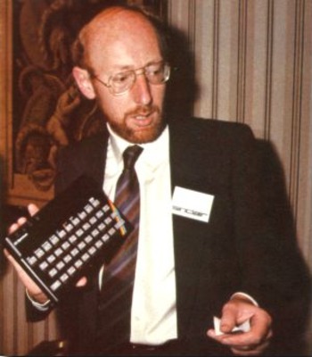 Sir Clive Sinclair with a ZX Spectrum